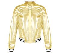 YOOJIA Kinder Lederjacke Mädchen Motorrad Mantel Kunstleder Jacke Bikerjacke Mit Taschen Leder Jacke Kinderjacke Motorradjacke Outdoor D Gold 134-140