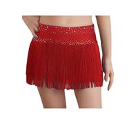 YOOJIA Kinder Mädchen Latein Rock Fransen Wickelrock Lateinischer Tanz Rock Tango Rumba Samba Schmetterling Tanzkleid 110-170 Rot 170