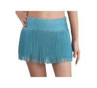 YOOJIA Kinder Mädchen Latein Rock Fransen Wickelrock Lateinischer Tanz Rock Tango Rumba Samba Schmetterling Tanzkleid 110-170 Blau Grün 146-152