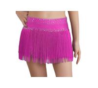 YOOJIA Kinder Mädchen Latein Rock Fransen Wickelrock Lateinischer Tanz Rock Tango Rumba Samba Schmetterling Tanzkleid 110-170 Hot Pink 134-140