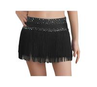 YOOJIA Kinder Mädchen Latein Rock Fransen Wickelrock Lateinischer Tanz Rock Tango Rumba Samba Schmetterling Tanzkleid 110-170 Schwarz 170