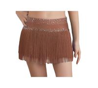 YOOJIA Kinder Mädchen Latein Rock Fransen Wickelrock Lateinischer Tanz Rock Tango Rumba Samba Schmetterling Tanzkleid 110-170 Altrosa 122-128