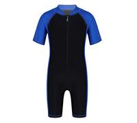 YOOJIA Kinder Unisex Badeanzug mit Bein Einteiler Schwimmanzug Badenmode Wettkampf Badebekleidung für Mädchen Jungen Blau & Schwarz 134-140