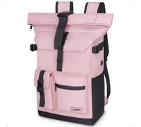 Yooler Rolltop Rucksack Herren, 27L Groß Rucksack Damen, Schulrucksack mit Laptopfach 17 Zoll, Reiserucksack Wanderrucksack für Business Arbeit Uni Reise Freizeit (Rosa)