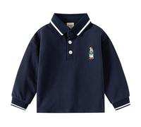 Yoolhamy Baby Jungen-Polohemd aus Baumwolle langärmelig für Kleinkinder mit besticktem Kragen weiche Kinderkleidung