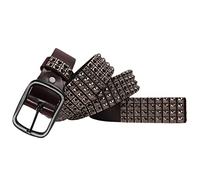 YOPADO 4 Reihen Pyramide Nietengürtel Punk Rock Nieten Gürtel Mit Legierung Dornschließe Jeansgürtel für Damen/Herren Gothic-Ledergürtel Zubehör für Jeanshosen(110cm/waist:37", Coffee)