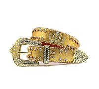 YOPADO Damen Herren Strass Ledergürtel Bling-verzierter Cowgirl Krone Western Glitzer Gürtel Punk Strasssteine Gürtel für Jeans Hosen Kleids(100cm/waist:33", Gold)