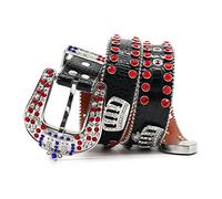 YOPADO Damen Männer Glitzernder Strass Gürtel mit Krokoprägung,Western Cowboy Cowgirl Nieten Punk Ledergürtel Krone Kristall Intarsien Diamantgürtel (120cm/waist:41", Black)