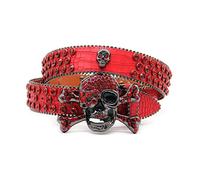 YOPADO Damen Männer Mode Strass Gürtel, Western Cowgirl Nieten Punk Gürtel Taillengürtel mit glänzender Totenkopf Schnalle Bling Nietengürtel für Jeanshosen(100cm/waist:33", Red)