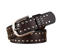 YOPADO Damen Punk-Rock Gürtel Echtleder mit Nieten,Unisex Mode Nietengürtel Ledergürtel Leather Belt Verstellbare Größe für Jeans Hosen (105cm/waist:34"~36", Brown)