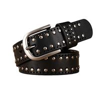 YOPADO Damen Punk-Rock Gürtel Echtleder mit Nieten,Unisex Mode Nietengürtel Ledergürtel Leather Belt Verstellbare Größe für Jeans Hosen (105cm/waist:34"~36", Black)