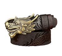 YOPADO Embossed Drache Pattern Echtleder Gürtel Herren/Junge Vintage Western Prägung Handgemachtes Ledergürtel Druckknöpfe Verschluss(115cm/waist:39", Coffee)