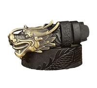 YOPADO Embossed Drache Pattern Echtleder Gürtel Herren/Junge Vintage Western Prägung Handgemachtes Ledergürtel Druckknöpfe Verschluss(120cm/waist:41", Black)