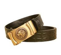 YOPADO Gürtel mit Krokoprägung Herren & Damen Ratsche Ledergürtel Automatikschließe Geschnitztes Tierkopf Löwe für Herren Anzug Business Kleidung (120cm/waist:41", Black)