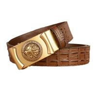 YOPADO Gürtel mit Krokoprägung Herren & Damen Ratsche Ledergürtel Automatikschließe Geschnitztes Tierkopf Löwe für Herren Anzug Business Kleidung (115cm/waist:39", Brown)