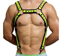 YOPADO Herren Body Brust Harness Leder-Optik Riemen Geschirr Punk Gürtel Mit Kontrastfarbenem Besatz, Doppelte Schultergurte Einstellbar Schnalle Toll Mit String(One Size, Green)