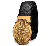 YOPADO Herren Gürtel mit Krokoprägung Ledergürtel Ratsche Automatikschließe Geschnitztes König der Löwen Löwenkopf Tier Gürtelschnalle Verstellbarer (130cm/waist:45", Black)