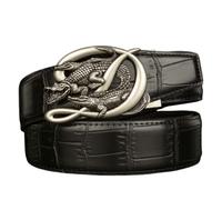 YOPADO Herren Gürtel Mit Krokoprägung Ratsche Ledergürtel Mit Schiebe Handgemachter 3D Krokodil-Muster Und Automatische Schnalle(115cm/waist:38"~40", Black)