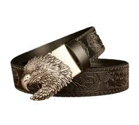 YOPADO Herren Gürtel Ratsche Automatik Ledergürtel Dekoration Mit Silber Gürtelschnalle Western Adler Kopf Automatikschließe Für Business Anzug,35mm Breit(125cm/waist:42"~44", Black)