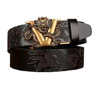 YOPADO Herren Ratschen Gürtel, Automatik Ledergürtel Kürzbar mit automatischem Schnallen Geschnitztes Gold Drachen Gürtelschnalle für Jeans Anzug Hose(115cm/waist:39", Dragon~A)