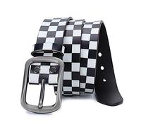 YOPADO Leder-Gürtel Herren 38mm Breit, Retro Schwarz-Weiß Kariertes Plaid Schachbrettmuster Ledergürtel, Jeans-Gürtel Casual Dornschließe, Kürzbar(115cm/waist:38"~40", Plaid)