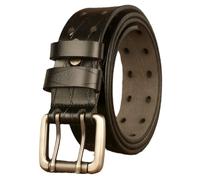 YOPADO Leder Gürtel Herren Mit Doppeldorn Schließe Geprägte Ledergürtel Mit Doppel-Loch Jeansgürtel Kürzbar Für Männer Jeans Anzug (120cm/waist:41", Black)