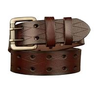 YOPADO Leder Gürtel Herren Mit Doppeldorn Schließe Geprägte Ledergürtel Mit Doppel-Loch Jeansgürtel Kürzbar Für Männer Jeans Anzug (125cm/waist:43", Brown)