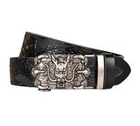 YOPADO Ledergürtel Herren/Junge Handgemachtes Drachenkopf Silber Schnalle Leder Gürtel Automatik Geprägtem Ornament Drachen-Muster Jeans Belt(110cm/waist:37", Black)