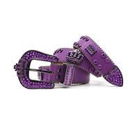 YOPADO Nietengürtel Bling Metallic Krone Punk Rock Ledergürtel Mit Glitzer Lila Strass Gürtel Western Cowgirl Damen 38mm Breiter Taillengürtel Zubehör Für Jeanshosen(120cm/waist:41", Purple)