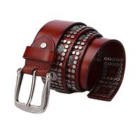 YOPADO Nietengürtel Leder Metall Punk Rock Ledergürtel Mit Rundnieten und Hohl Blume Nieten Handgemachter Gürtel für Hosen Kleid Jeansgürtel(120cm/waist:41", Brown)