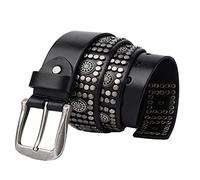 YOPADO Nietengürtel Leder Metall Punk Rock Ledergürtel Mit Rundnieten und Hohl Blume Nieten Handgemachter Gürtel für Hosen Kleid Jeansgürtel(115cm/waist:39", Black)