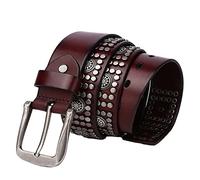 YOPADO Nietengürtel Leder Metall Punk Rock Ledergürtel Mit Rundnieten und Hohl Blume Nieten Handgemachter Gürtel für Hosen Kleid Jeansgürtel(120cm/waist:41", Coffee)