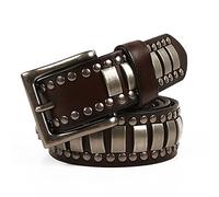 YOPADO Nietengürtel Metall Punk Rock Helle Rivet Gürtel für Damen/Herren Taille Riemen Gothic Ledergürtel Zubehör für Jeans Hosen(115cm/waist:38"~40", Coffee)