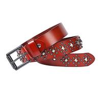 YOPADO Nietengürtel Punk Rock Gürtel Mit Hellen Pyramidennieten Und Nieten In Runder Anordnung Rindsleder Ledergürtel Für Gothic Kleidung(110cm/waist:36"~38", Brown)