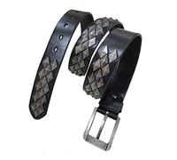 YOPADO Punk Gürtel 3 Reihen Pyramid Metall Nietengürtel Damen und Herren Echtleder Ledergürtel Gotischer Gürtel Zubehör für Jeanshosen(105cm/waist:35", Black)