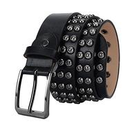 YOPADO Punk Schwarze Nietengürtel Leder Goth Style Gürtel Mit Hohl Dornschließe 3 Reihen Hellen Nieten Ledergürtel Für Damen/Herren Zubehör Für Jeanshosen(115cm/waist:38"~40", Studded~C)