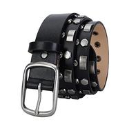 YOPADO Punk Schwarze Nietengürtel Leder Goth Style Gürtel Mit Hohl Dornschließe 3 Reihen Hellen Nieten Ledergürtel Für Damen/Herren Zubehör Für Jeanshosen(105cm/waist:34"~36", Studded~B)