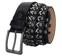 YOPADO Punk Schwarze Nietengürtel Leder Goth Style Gürtel Mit Hohl Dornschließe 3 Reihen Hellen Nieten Ledergürtel Für Damen/Herren Zubehör Für Jeanshosen(105cm/waist:34"~36", Studded~A)