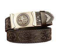 YOPADO Schwarz Gürtel Ratsche Automatik Belt for Herren/Junge Handgemachtes Tier Silber Automatikschließe Business Anzug Ledergürtel Mit Geprägtem Ornament Blume Muster(130cm/waist:44"~46", Lion)