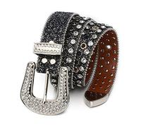 YOPADO Strassgürtel für Damen Pailletten Diamant Western Cowgirl Schwarzer Ledergürtel Glänzende Metallic Ornament Schnalle mit passenden Juwelen(110cm/waist:37", Black)
