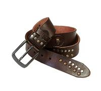YOPADO Totenkopf Runden Nieten Echtleder Gürtel Nietengürtel Herren Damen Vintage Western Rivet Belt Mit Dornschließe Für Jeans Kleider Hose(110cm/waist:37", Coffee)