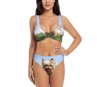 Yorkshire Terrier Damen-Bikini-Set, Badeanzug, hohe Taille, zweiteiliger Badeanzug, Schwarz , XL