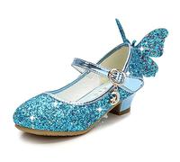 YOSICIL Mädchen Hohe Absätze Elegante Prinzessin Ballett Schuhe Schmetterling Flügel Hochhackige Sandalen Fasching Halloween Geburtstag Hochzeit Party,Blau,37 EU
