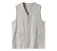 YOSUWOAI Anzug Weste Herren Baumwolle Leinenweste Leichte Atmungsaktive Sommerweste Ärmellose Chinesischen Stil Tang Anzug Oversize Outdoor Westen Sommer Dünne Herrenweste