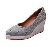 YOSUWOAI Ballerinas Damen Elegant Stickerei Keilabsatz Pumps Pendler Absatzschuhe Abendschuhe Gothic Sandalen Slip-on Einzelne Schuhe Spitze Stöckelschuhe Geschlossen Sandaletten