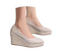 YOSUWOAI Ballerinas Damen Elegant Stickerei Keilabsatz Pumps Pendler Absatzschuhe Abendschuhe Gothic Sandalen Slip-on Einzelne Schuhe Spitze Stöckelschuhe Geschlossen Sandaletten
