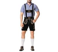 YOSUWOAI Bayerische Herren Trachten Lederhose Oktoberfest Kostüm Traditionelles Deutsches Trachtenoutfit Set mit Hemd Hosenträger Kurz Elegante Trachtenlederhose mit Trägern