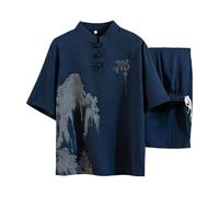 YOSUWOAI Chinesische Freizeitanzug für Herren Festival Outfit 2 Teiler Sommer Tracksuits Vintage Tai Chi Kleidung Kampfkunst Uniformen Jogging Casual Sport Sommerkleidung Set