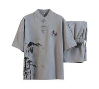 YOSUWOAI Chinesische Freizeitanzug für Herren Festival Outfit 2 Teiler Sommer Tracksuits Vintage Tai Chi Kleidung Kampfkunst Uniformen Jogging Casual Sport Sommerkleidung Set