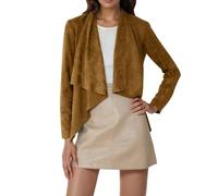 YOSUWOAI Damen Jacken Open Front Faux Wildleder Jacke Mäntel Revers Langarm Blazer Outwear Kurze Cardigan Einfarbig Arbeit Büro Mantel Herbst Winter Übergangsjacke Western Style Jacke